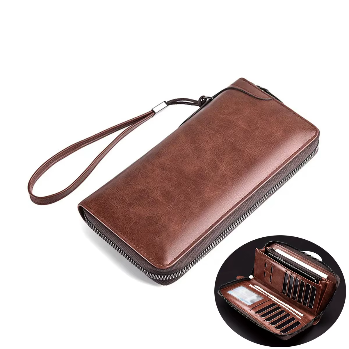 Portefeuille Long à fermeture éclair pour hommes, portefeuille en cuir Pu de haute qualité, blocage