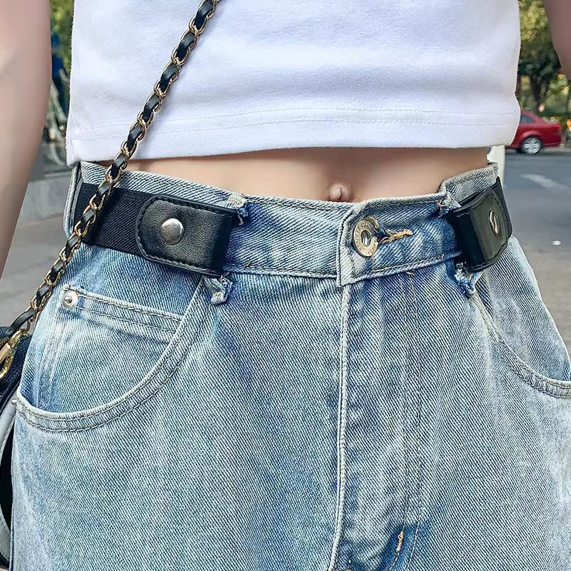 Ceinture élastique Simple et à la mode pour hommes et femmes, tissée, Invisible et sans couture, uni