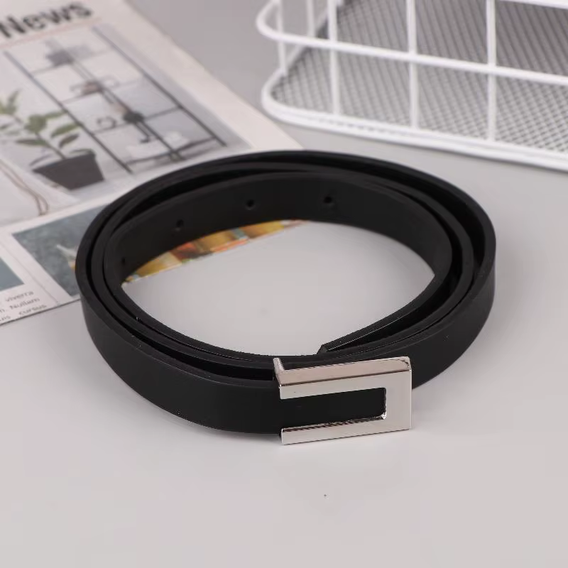 Nouvelle ceinture fine pour femme, boucle en métal noir, or, argent, ceinture décontractée en cuir P
