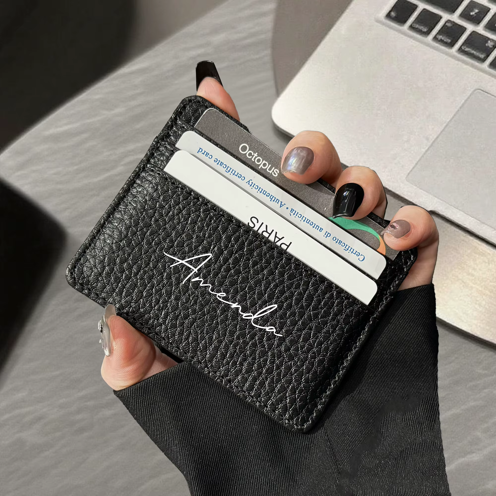 Portefeuille noir personnalisable avec nom, style tendance, impression UV personnalisée, portefeuill
