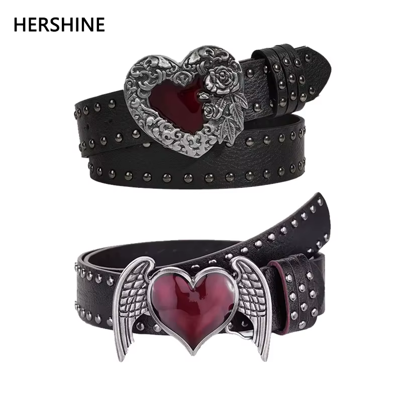 Ceinture en cuir en forme de cœur, gouttelette d'huile essentielle de Rose, décoration de rivets, st