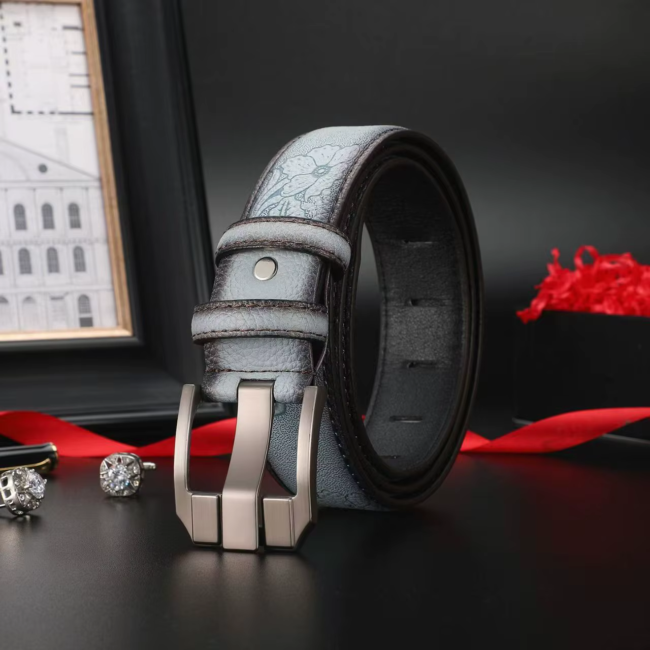 Ceinture en cuir véritable pour hommes et femmes, style occidental rétro, à la mode, avec boucle en