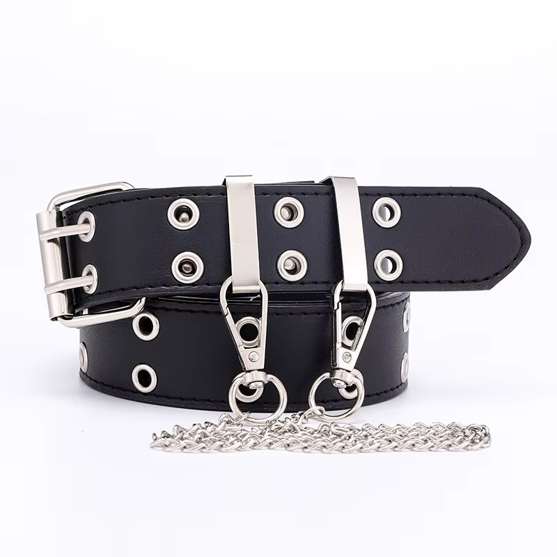 Ceinture à double anneau pour femme, oeillet à double trou, oeillet en cuir, ceinture à broches stru