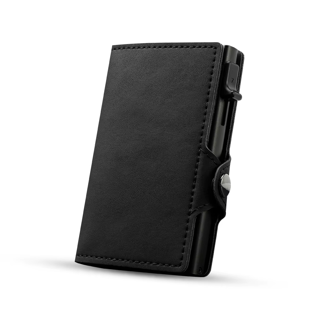 CASEKEY portefeuille rose mince minimaliste en cuir Pop UP portefeuille Rfid blocage Mini aluminium 