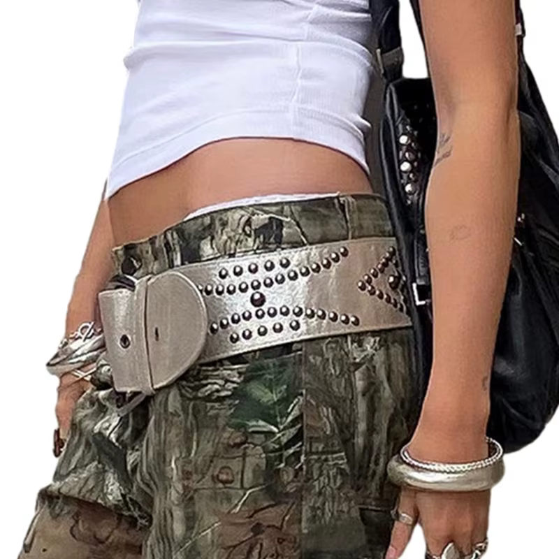Ceinture Cowboy pour femmes, à rivets, large, gothique, boucle ardillon, pour pantalons en jean, acc