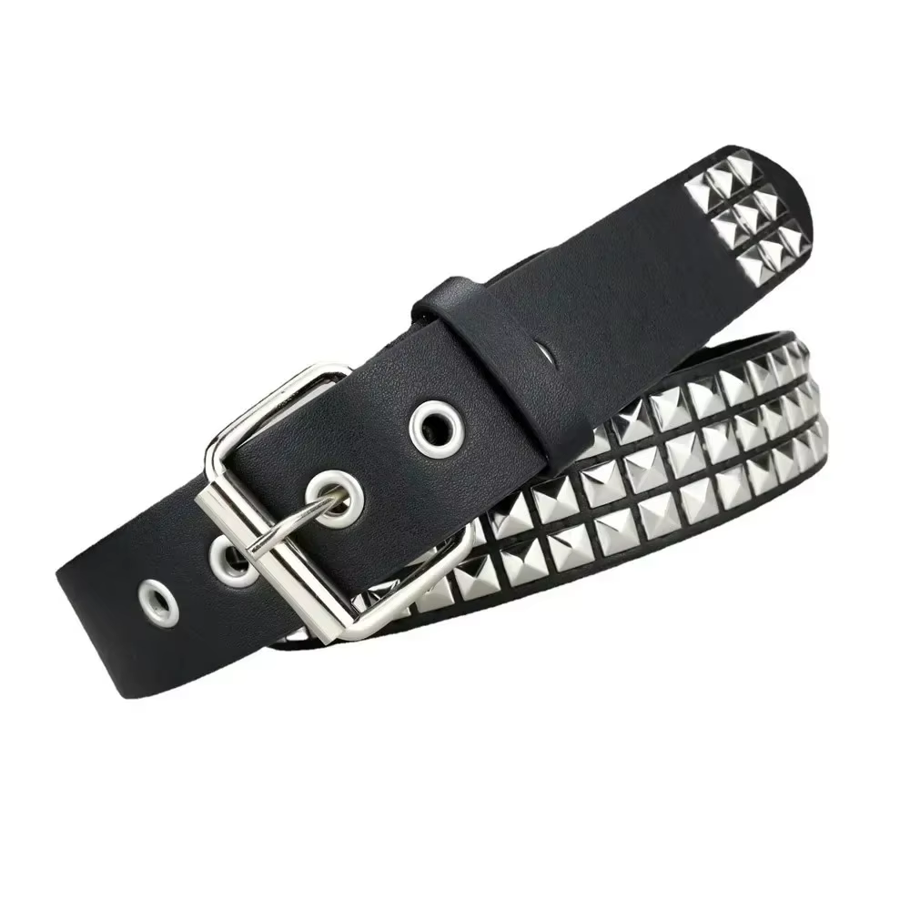 Nouvelle ceinture à rivets carrés 2026, ceinture en métal à pyramides, ceinture punk pour hommes et