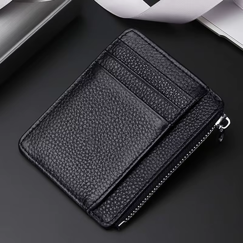 Portefeuilles fins pour hommes en cuir PU, porte-cartes pour hommes avec pochette à fermeture éclair