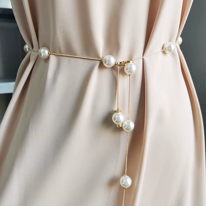 Ceinture élégante en perles pour femmes, Simple, réglable, chaîne fine en métal, pour robe, ceinture