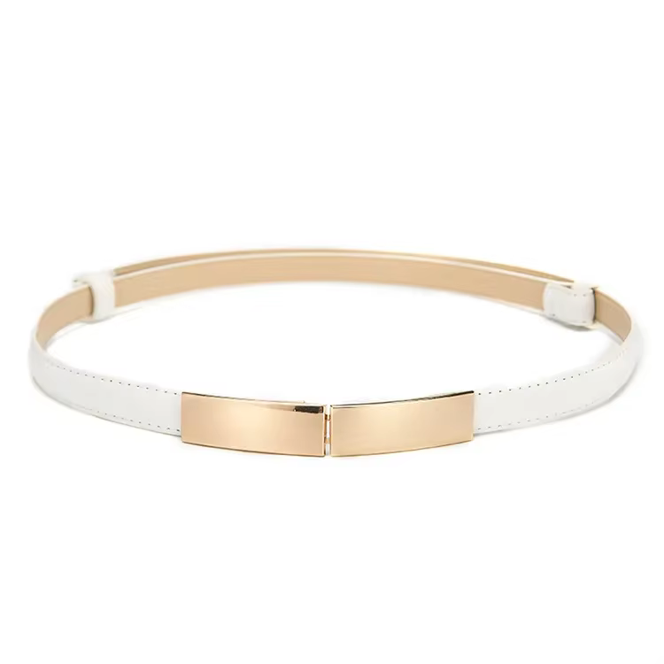 Ceinture robe Simple polyvalente mode femmes en cuir mince maigre métal or élastique boucle ceinture