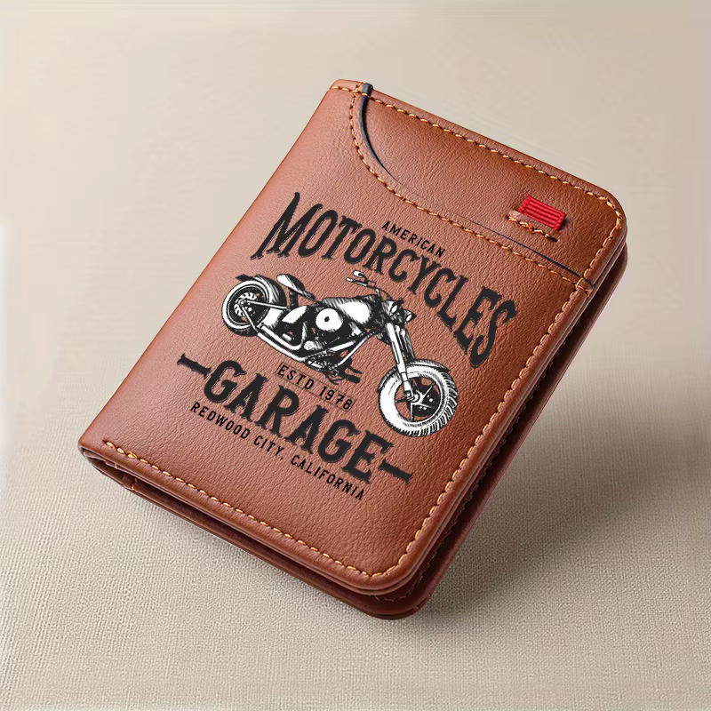 1 portefeuille de motard en cuir rétro pour hommes, Style moto traditionnel, plusieurs fentes pour c