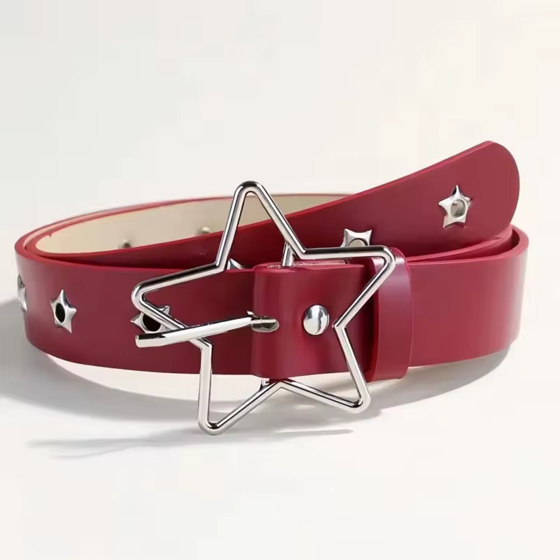 Ceinture Y2K Punk Star en cuir PU noir à rivets et œillets, style Goth, pour femmes, jeans, pantalon