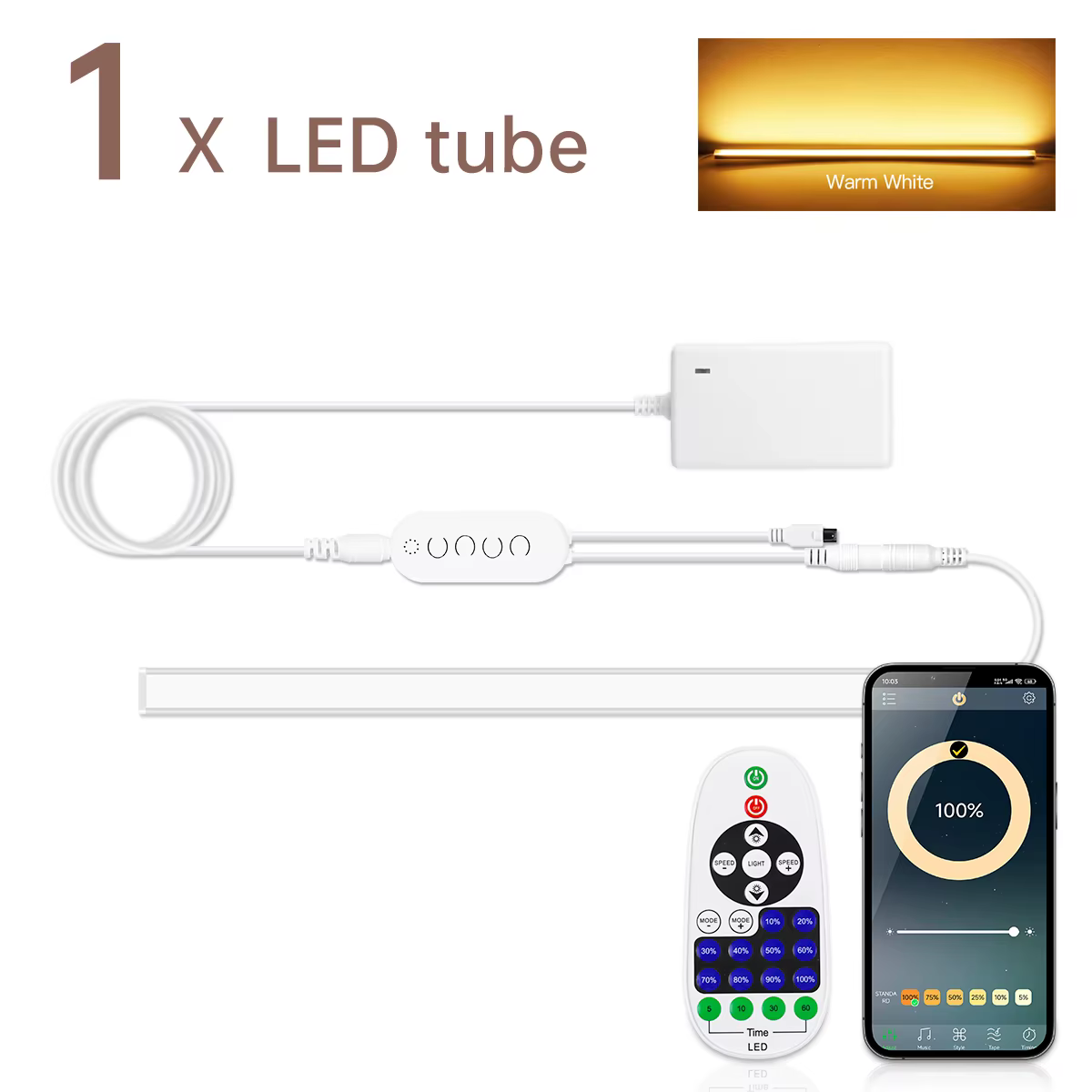 Barre lumineuse LED efficace, variable à la chaleur, télécommande RF/contrôle Bluetooth 12V 30CM/40C