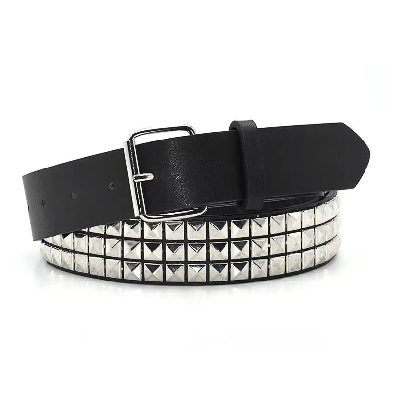 Ceinture punk cloutée pyramide – Ceinture à rivets pour hommes et femmes avec boucle ardillon, acces