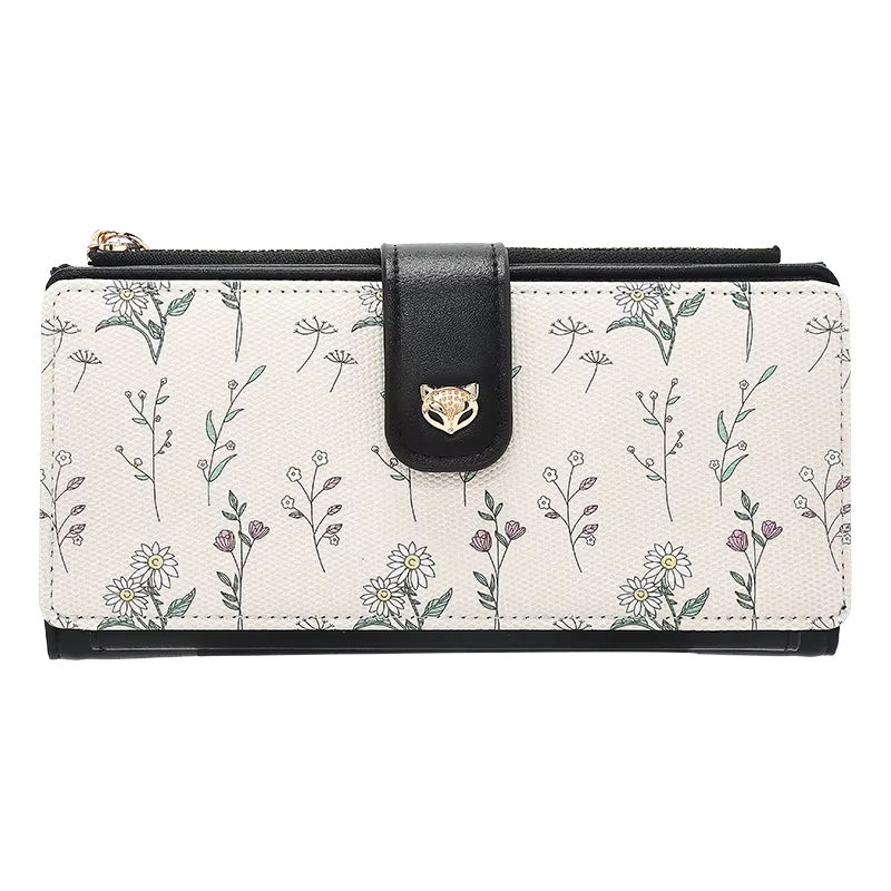 FOXER Portefeuille long élégant pour femme, porte-monnaie en PU imprimé floral avec fermeture à pres
