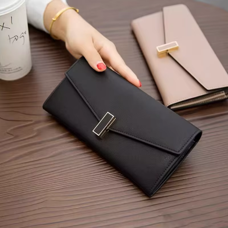 Portefeuille long en cuir, élégant et polyvalent, en cuir de vachette, pour femmes