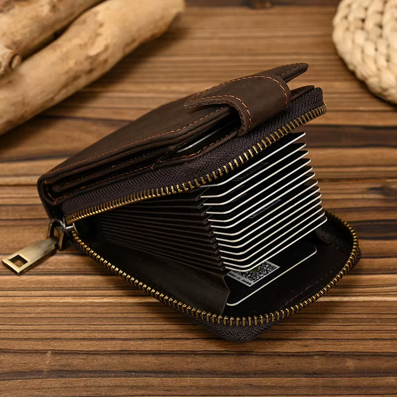 Luufan hommes porte-carte de crédit en cuir véritable sac à main pour cartes étui court portefeuille