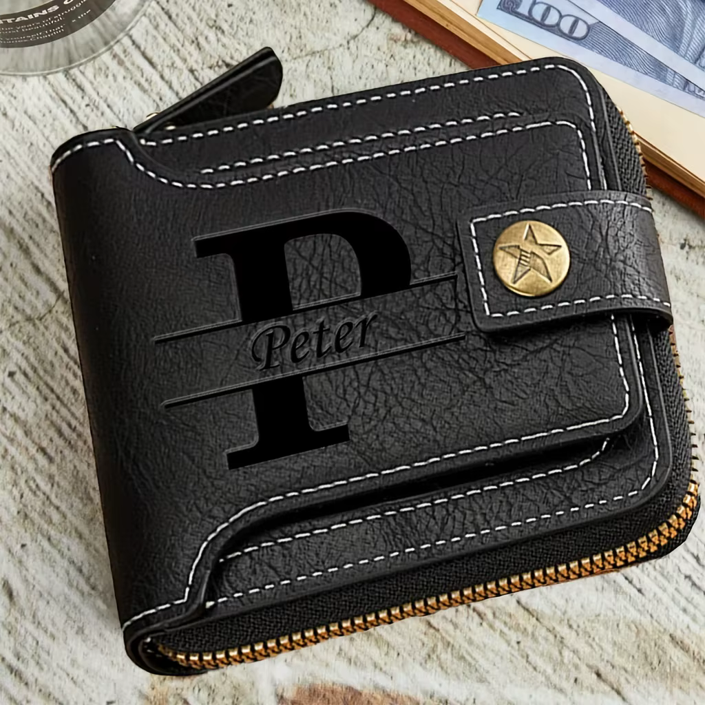 Portefeuille vintage pour hommes en cuir PU avec nom personnalisé avec cadeaux parfaits personnalisé