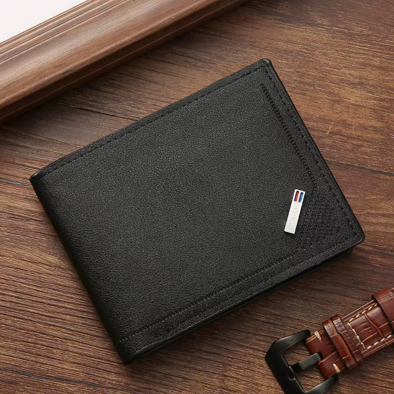Portefeuille en cuir souple horizontal pour hommes, porte-cartes de crédit, porte-monnaie, porte-car