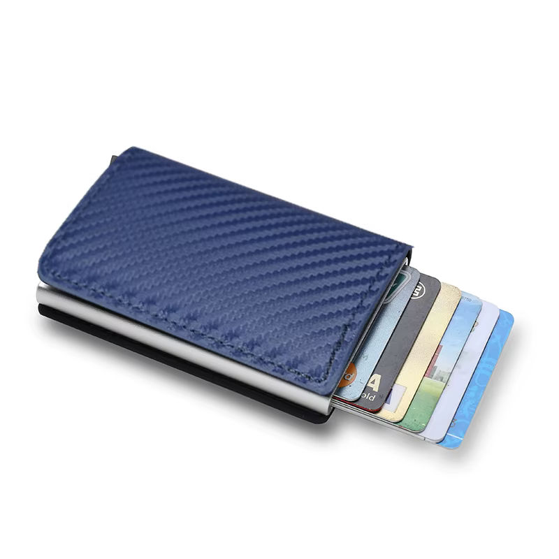 Anti Rfid fibre de carbone ID porte-carte de crédit hommes portefeuilles Mini automatique Pop up por