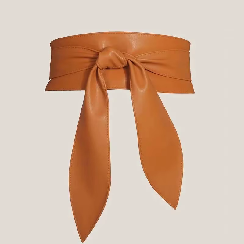 Ceinture large en cuir PU marron, blanc et noir, avec nœud, confortable, idéale pour les robes, tenu