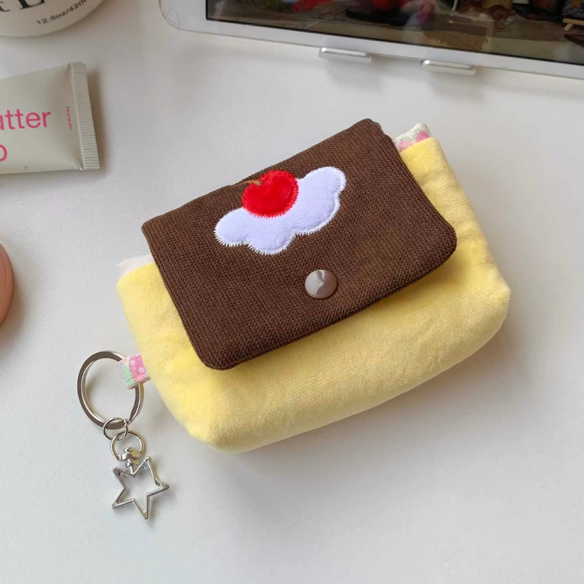 Mini portefeuille cerise douce, petite pochette de rangement multi-usage, étui portable pour pièces 
