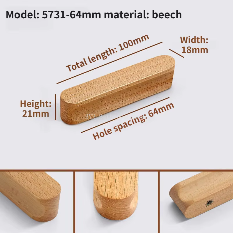 Poignées de porte de placard longues en bois, style moderne et minimaliste, finition noyer, pour cui