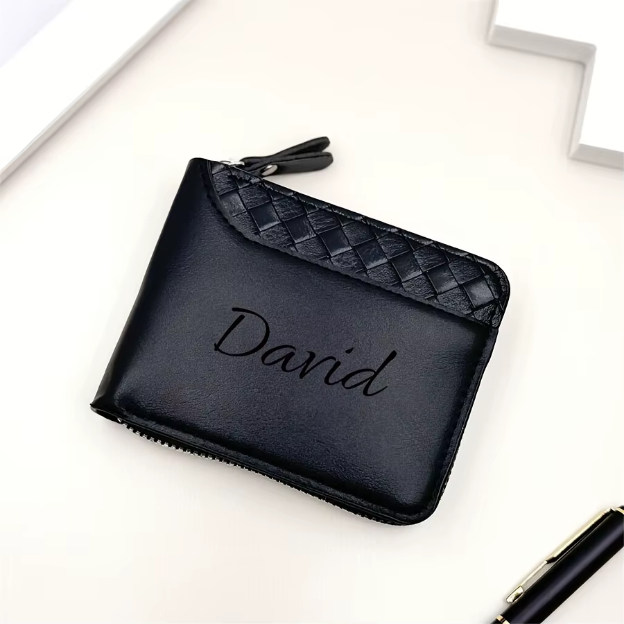 Portefeuille en similicuir de luxe personnalisé pour homme, avec nom gravé, corps en similicuir liss