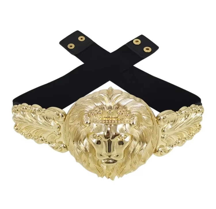 Ceinture large en métal doré pour femme, ceinture élastique pour robe, marque de créateur de luxe, m