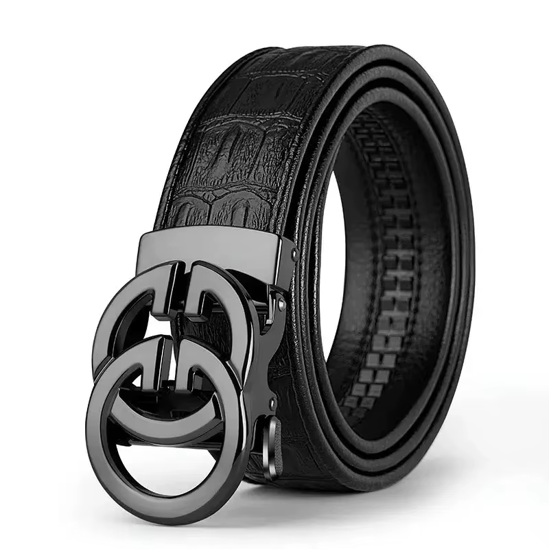 Ceinture en cuir véritable pour hommes, alliage métallique, structure automatique, marque de luxe, d