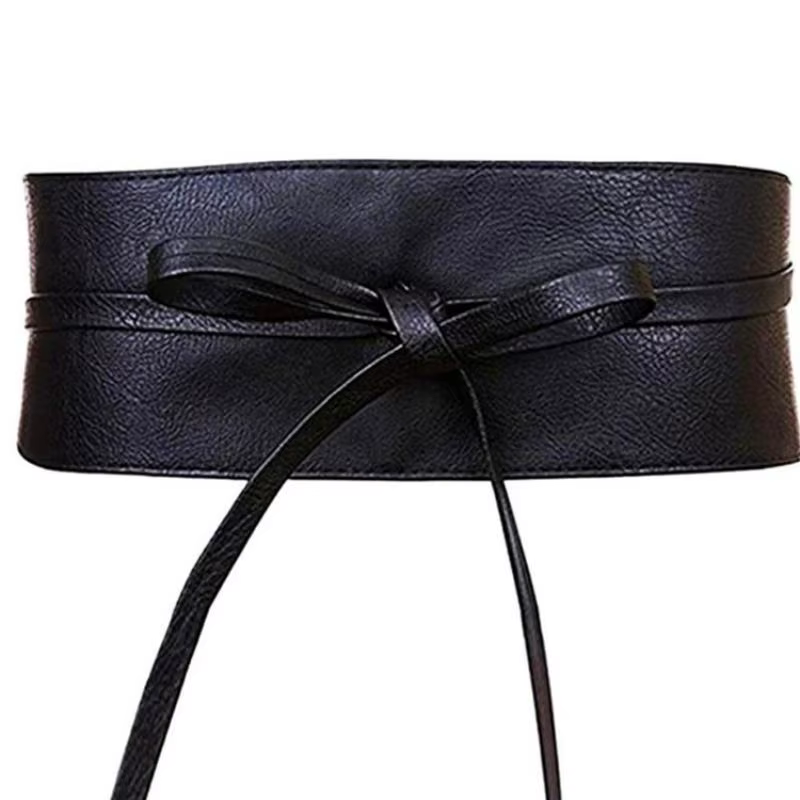 Ceinture Boho en Faux cuir pour femmes, avec nœud papillon, Style Obi, ceinture cintrée, noire, marr