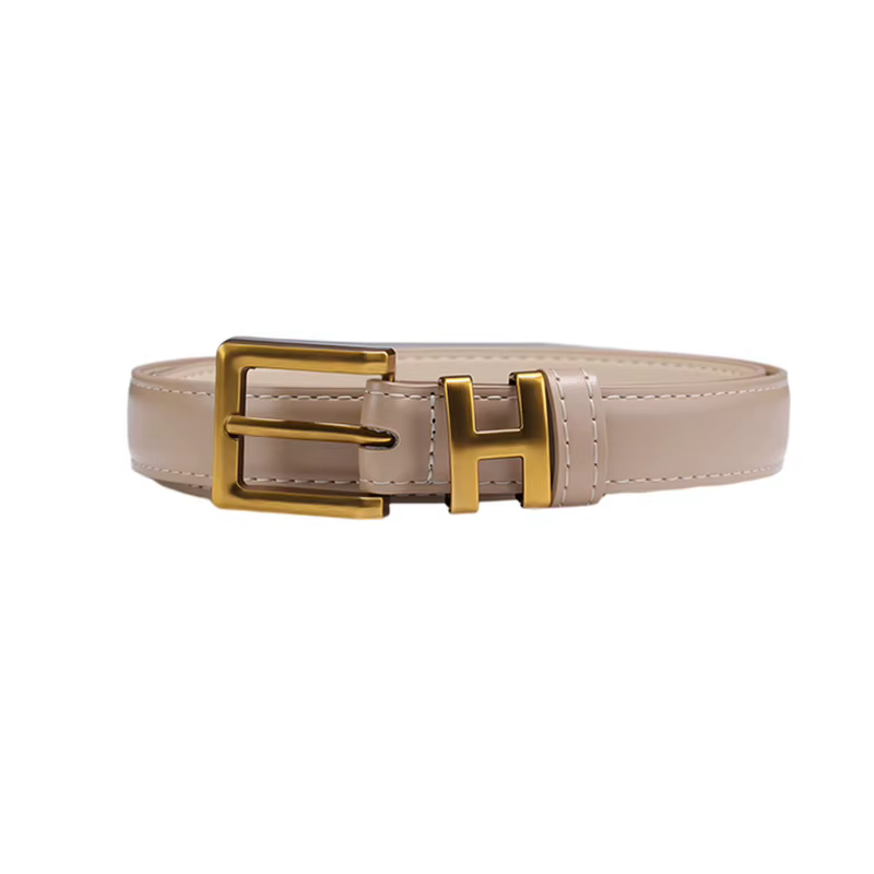 Ceinture en cuir fine pour femme de 2,4 cm, ceinture haut de gamme pour jeans, boucle en métal avec 