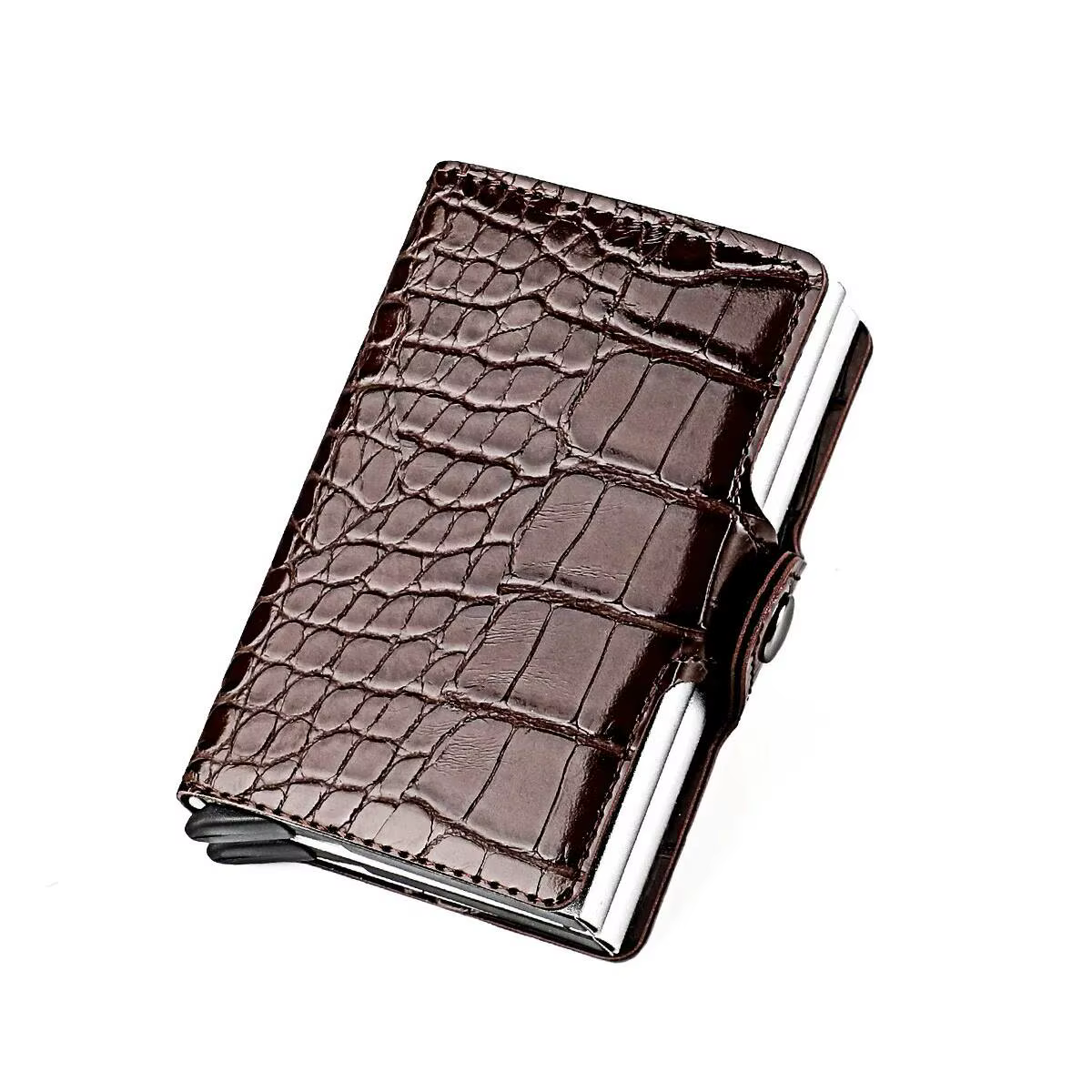 Porte-cartes en cuir verni Crocodile RFID pour hommes, carte Pop-Up automatique, Double boîtier en a