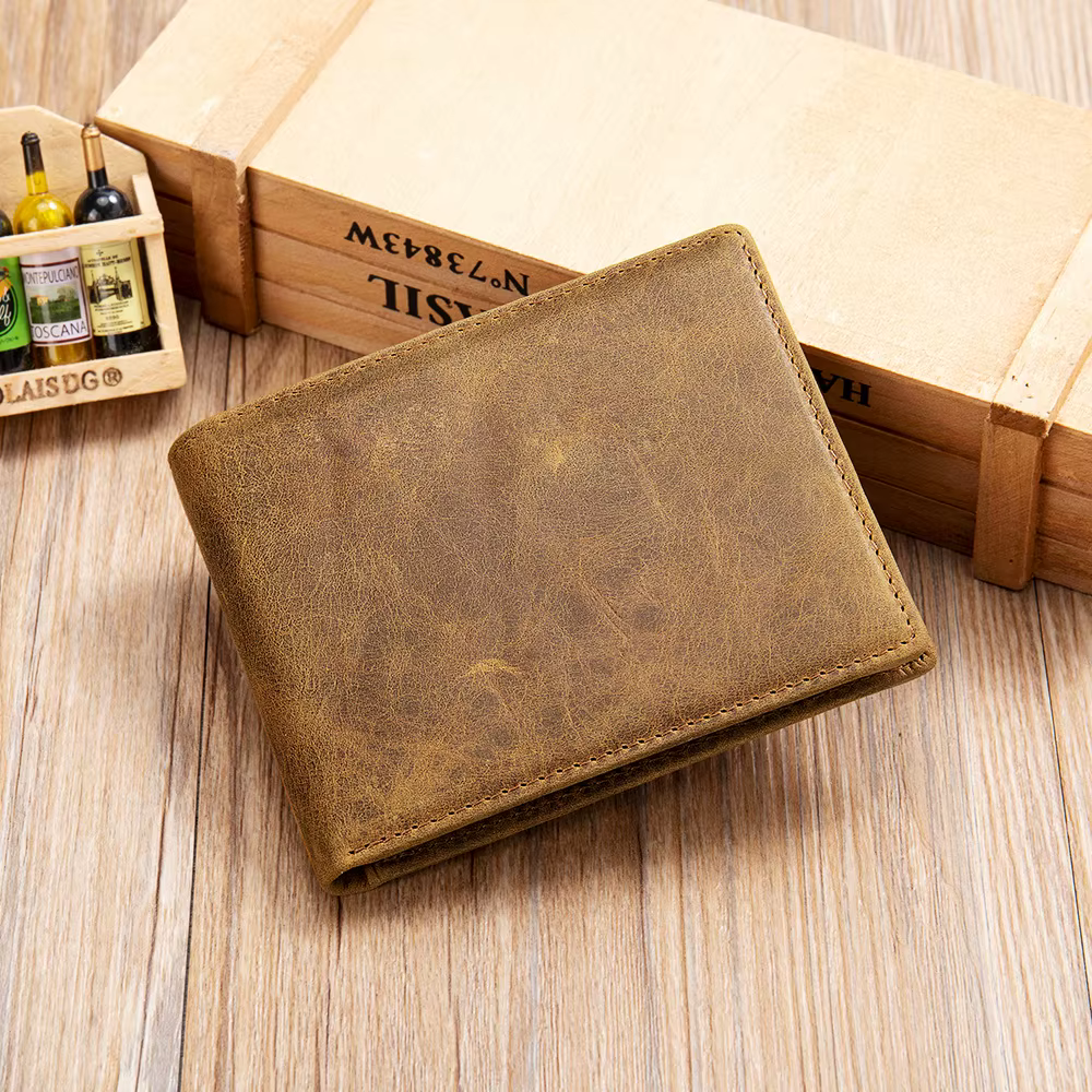 Portefeuille court en cuir pour homme YETTIES avec blocage RFID | Porte-monnaie vintage à double r