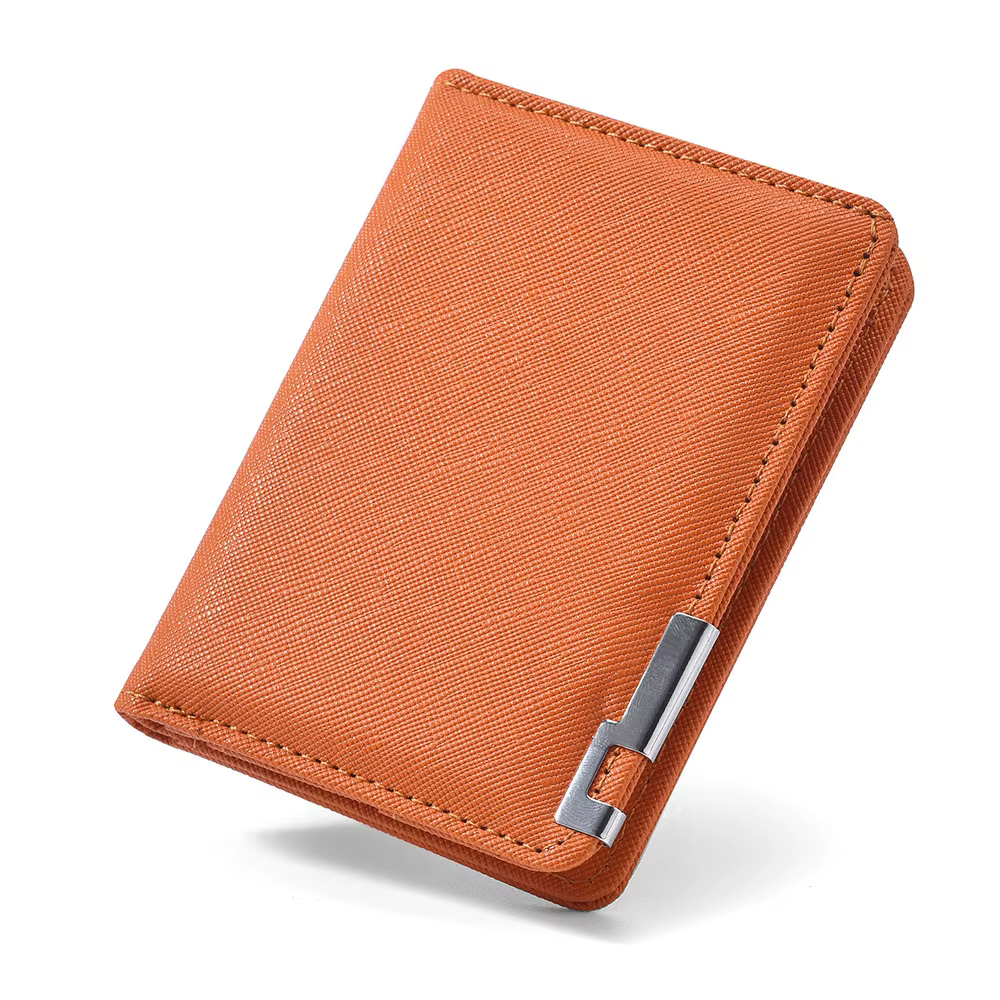 Petit portefeuille mince de style business en simili cuir noir – Plusieurs emplacements pour cartes,