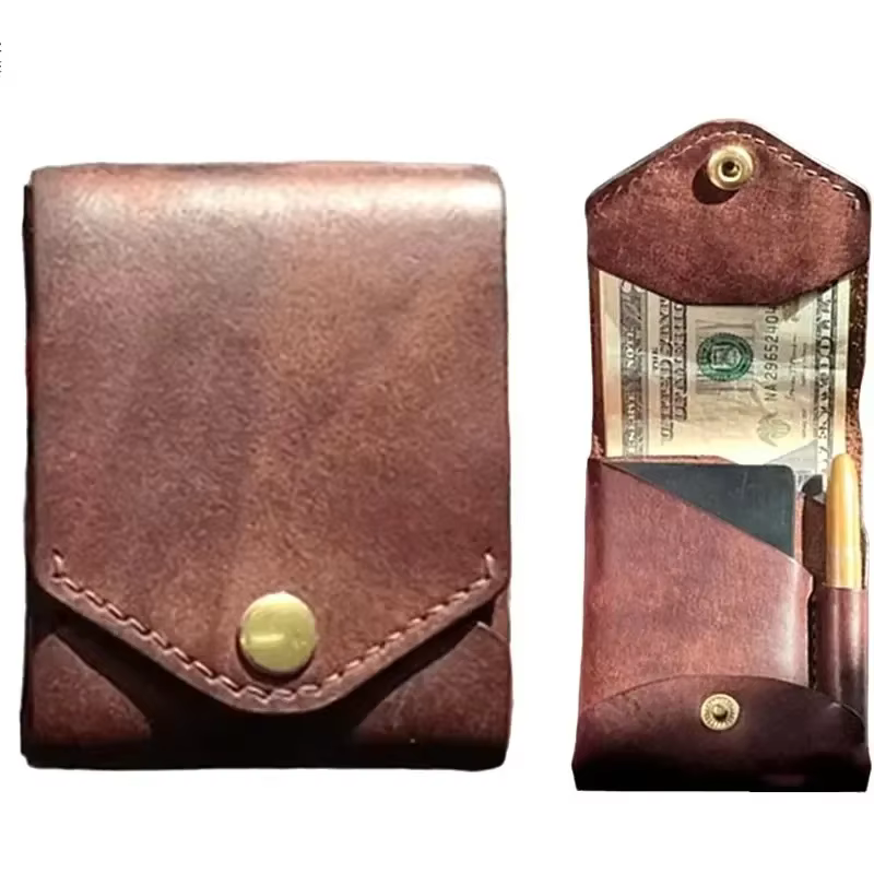 Portefeuille Compact multifonctionnel en cuir fait à la main, petit portefeuille Compact mince pour 