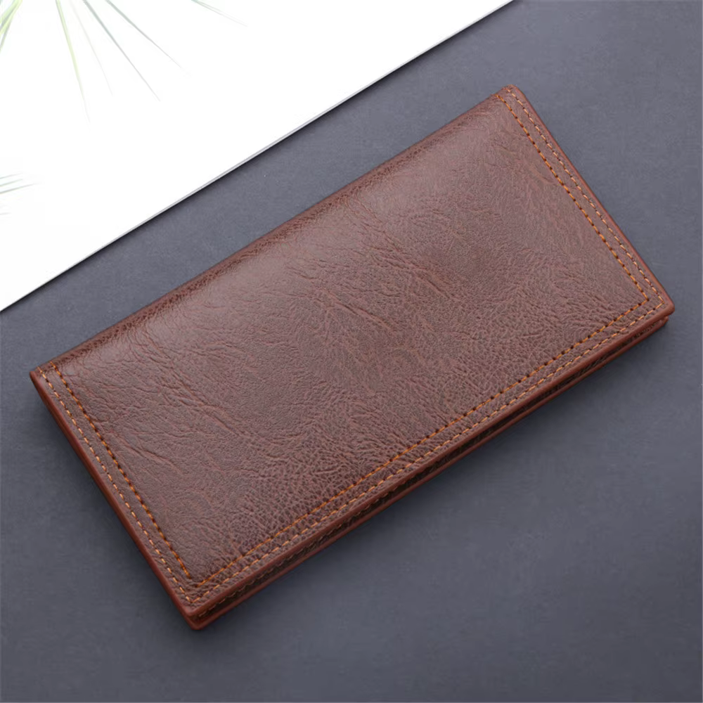 Portefeuille classique en cuir vintage pour hommes, longue huile, avertissement, carte, rangement si