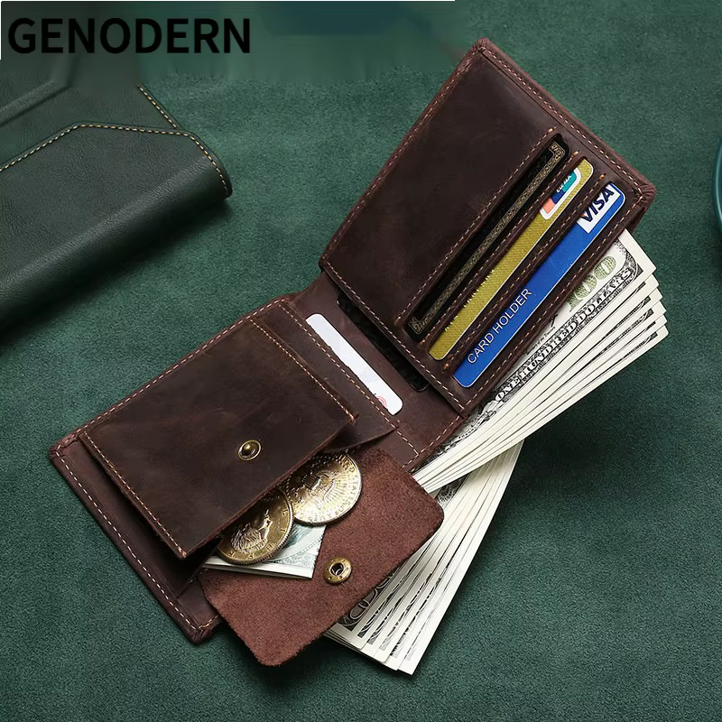GENODERN nouveau portefeuille en cuir pour hommes mode d'affaires rétro portefeuille en cuir de chev