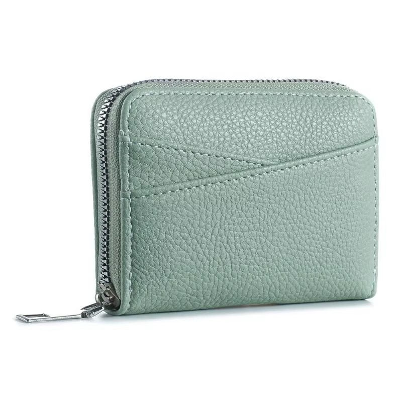 Portefeuille court zippé pour femme, fermeture sécurisée, motif litchi, porte-cartes multiples, port