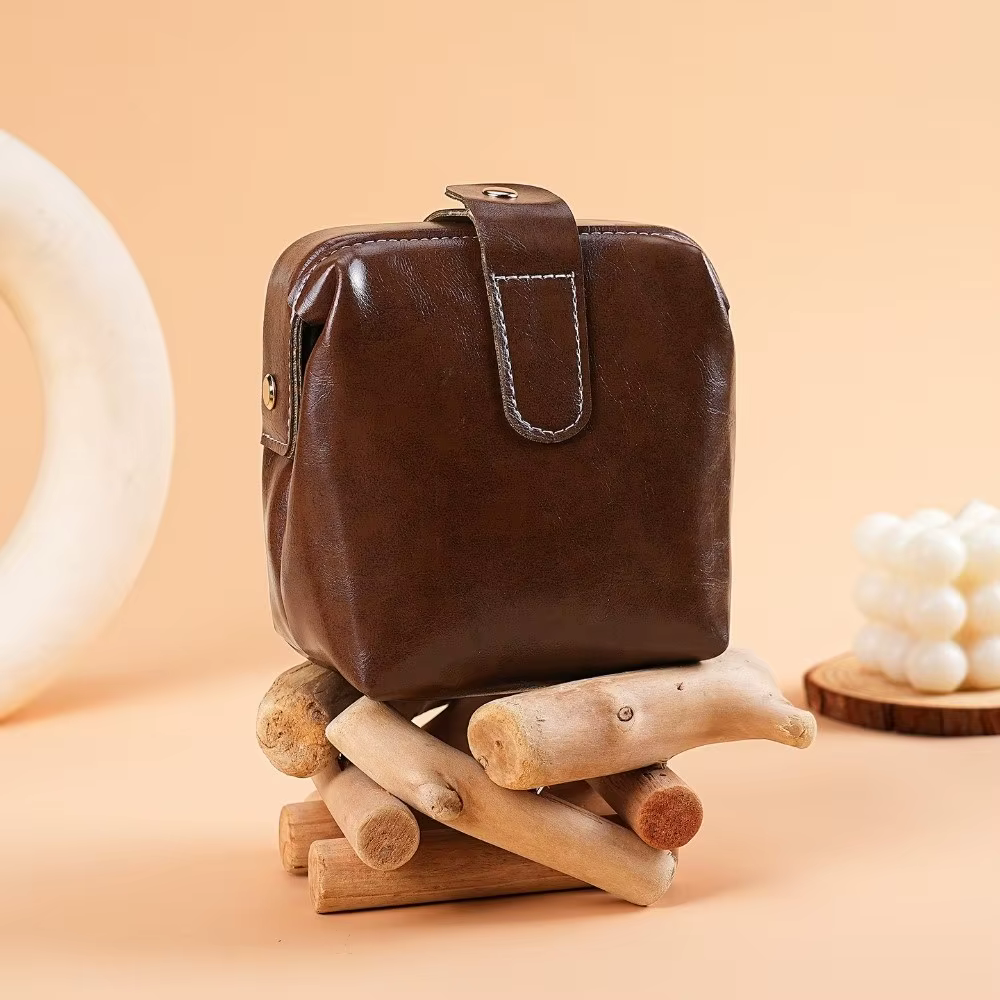 Porte-monnaie en cuir PU de style vintage, grande capacité, fermeture à bouton, pochette cosmétique 