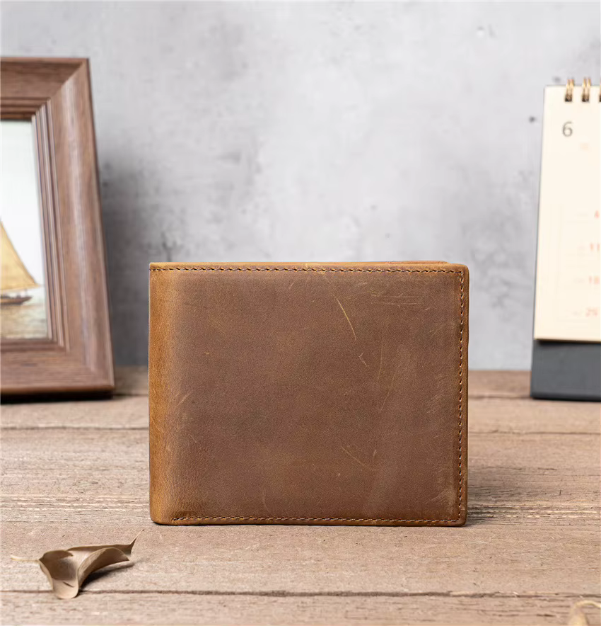 Portefeuille en cuir Crazy Horse pour hommes, porte-monnaie pour hommes, Version courte, porte-monna