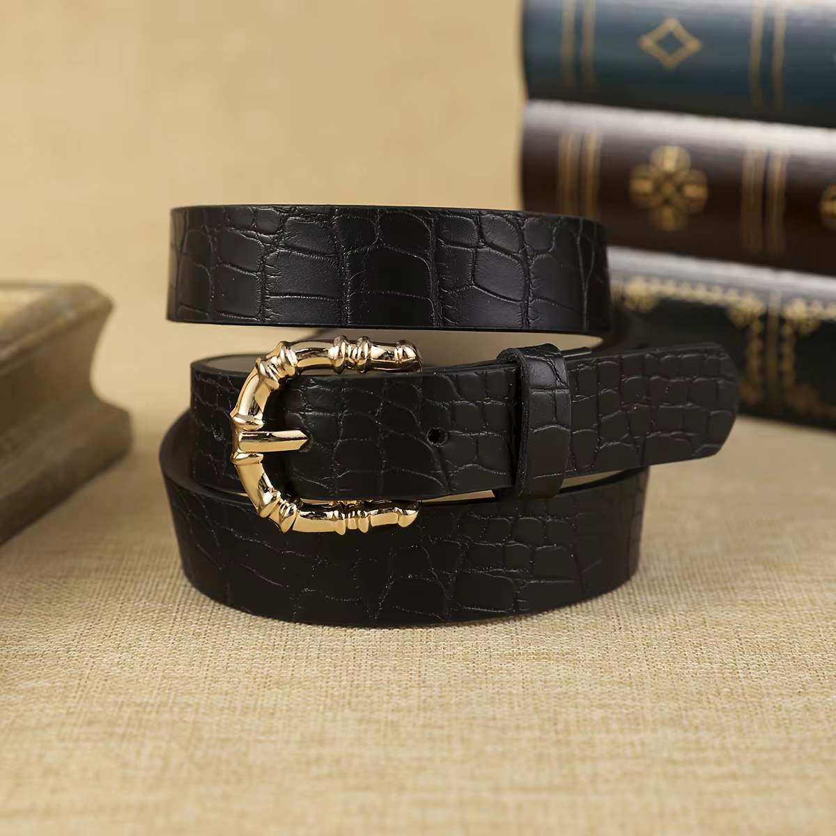1 ceinture en PU à imprimé léopard pour femme, ceinture de style bohème, boucle en métal, simple, at