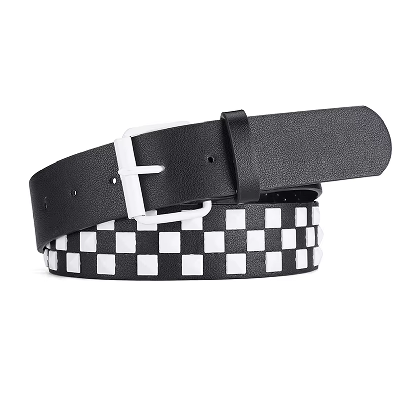 Ceinture en cuir PU personnalisée pour hommes et femmes, ceinture en damier, 107cm, mode universelle