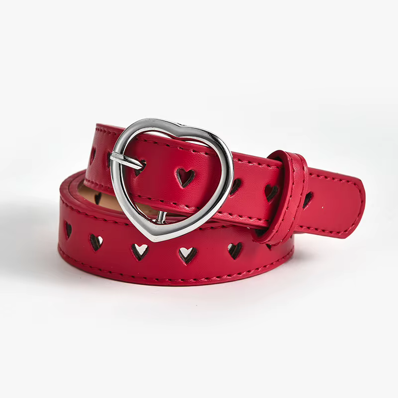 Ceinture en cuir pour enfants, jolie ceinture à boucle en forme de cœur de pêche pour filles, couleu