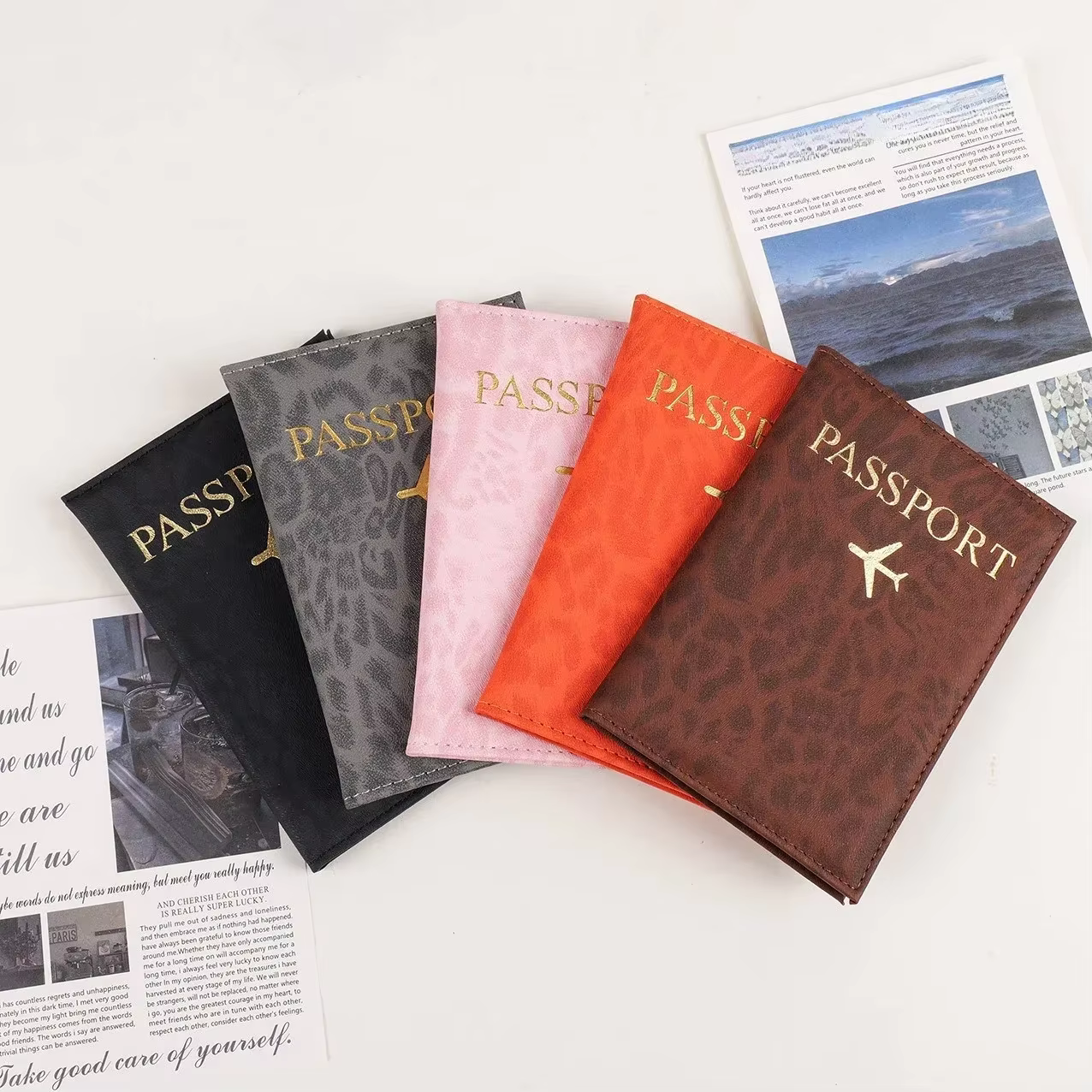 Étui de couverture de porte-passeport de voyage imprimé léopard pour femmes, couverture de passeport