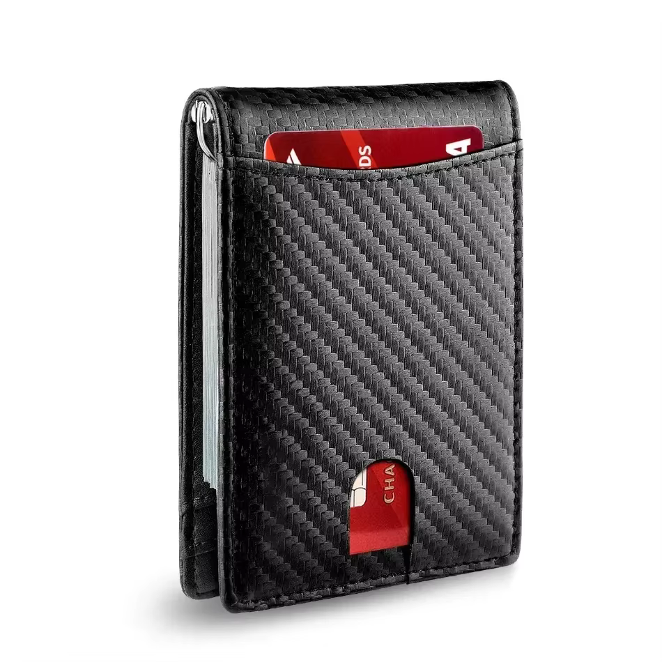 Portefeuille Rfid personnalisé porte-carte en Fiber de carbone cuir minimaliste hommes portefeuille 