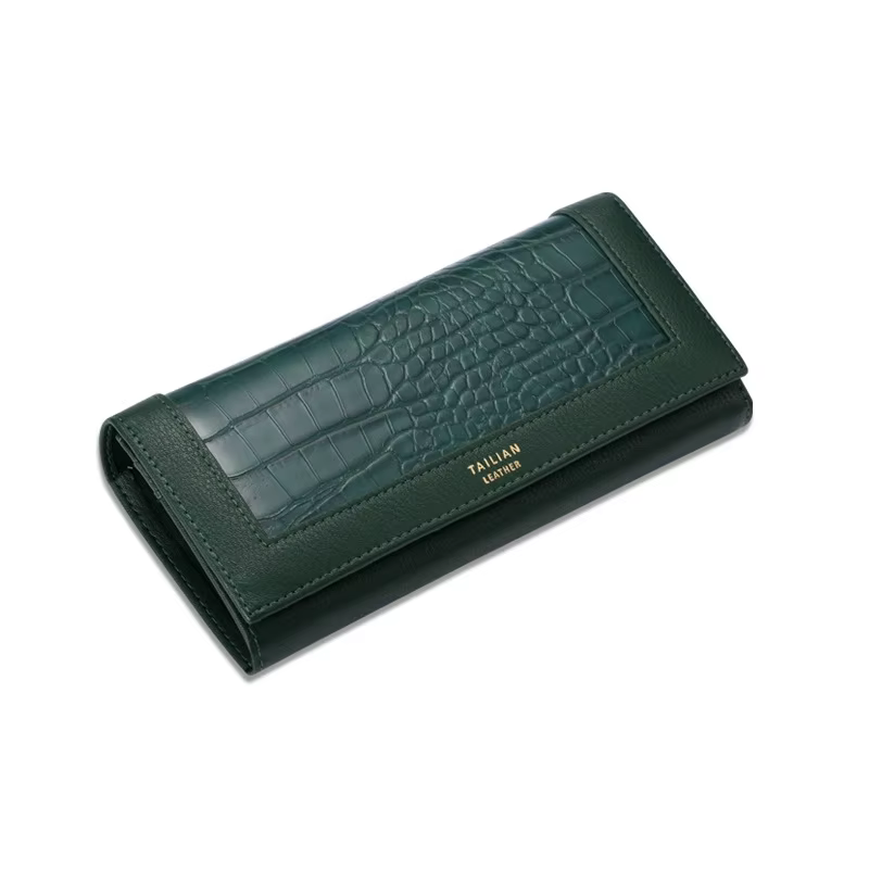 Femmes portefeuille motif Crocodile mode PU cuir porte-carte de crédit fermeture éclair porte-monnai