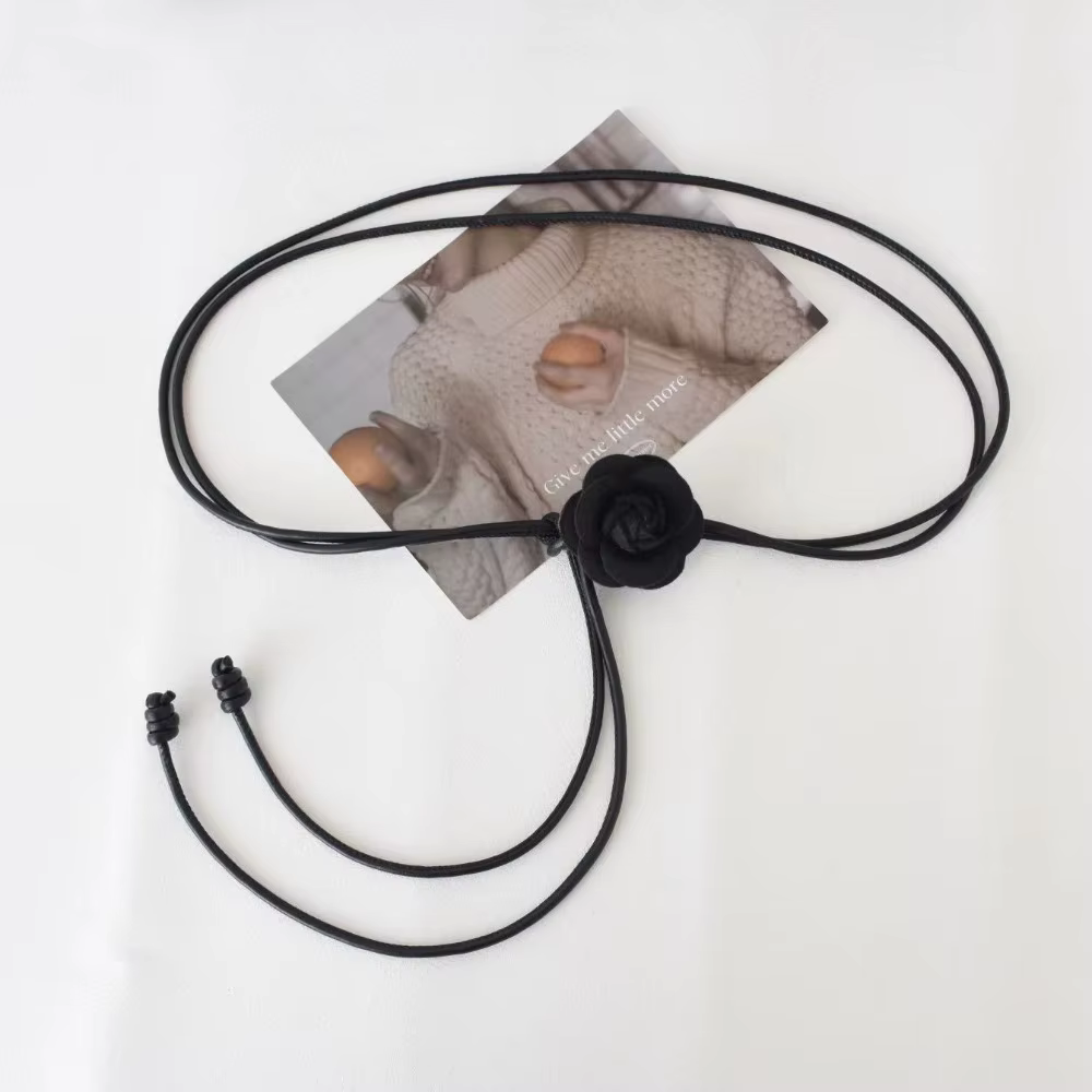 Ceinture de taille en corde en cuir élégante, fleur de camélia réglable pour femmes, ceinture fine a