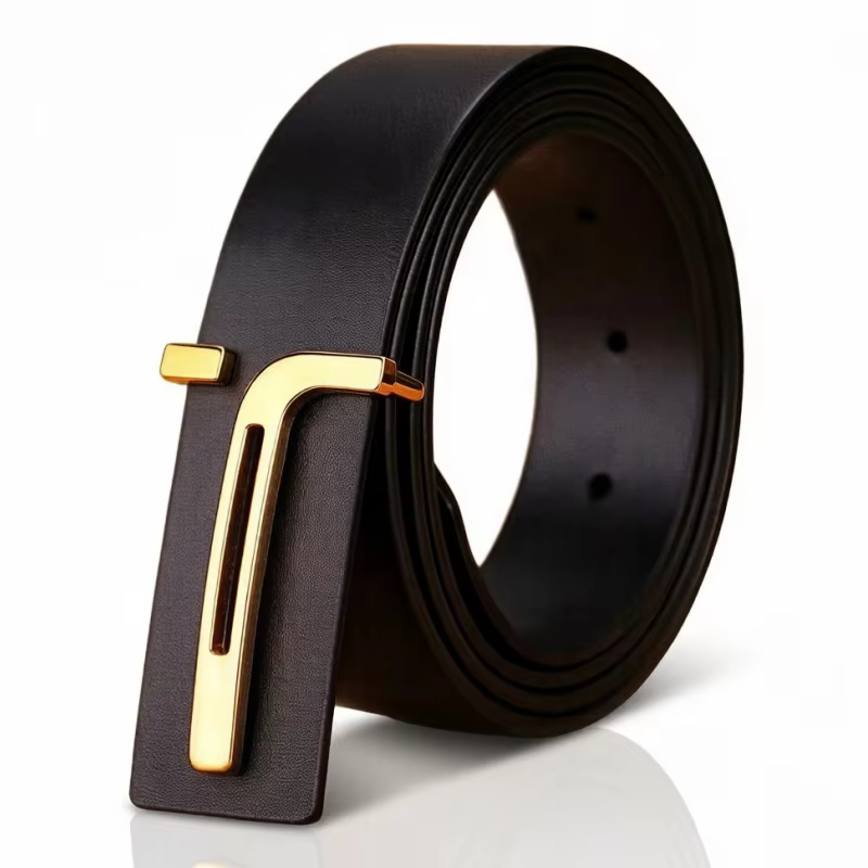 Ceinture minimaliste à la mode pour hommes, ceinture en cuir PU de haute qualité, boucle dorée, cein