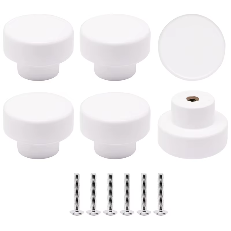 Boutons et poignées d'armoire de cuisine blanches, boutons ronds modernes et poignées de tiroir pour