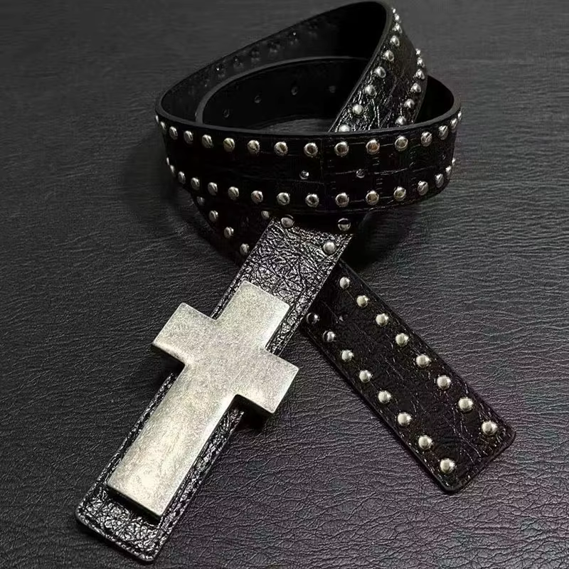 Ceinture unisexe style Harajuku punk cloutée avec croix, pour homme et femme, idéale pour le hip-hop